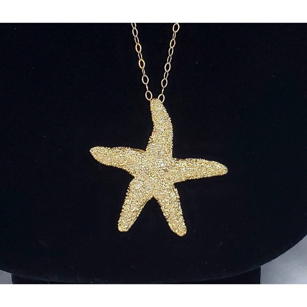Gold Starfish Pendant Necklace By Love of Pretty With Long 34 inch chain